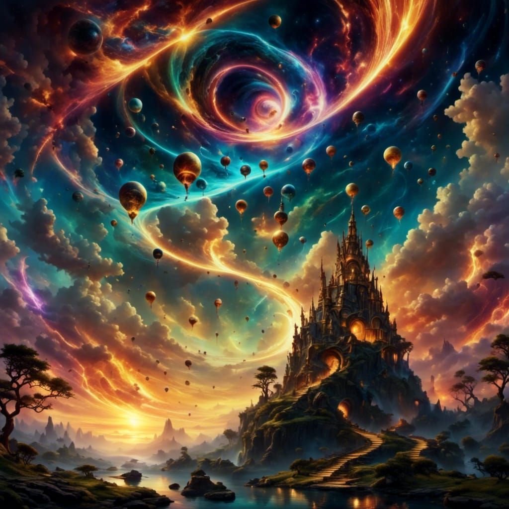 sky at sunset dark fantasy with cosmic glow