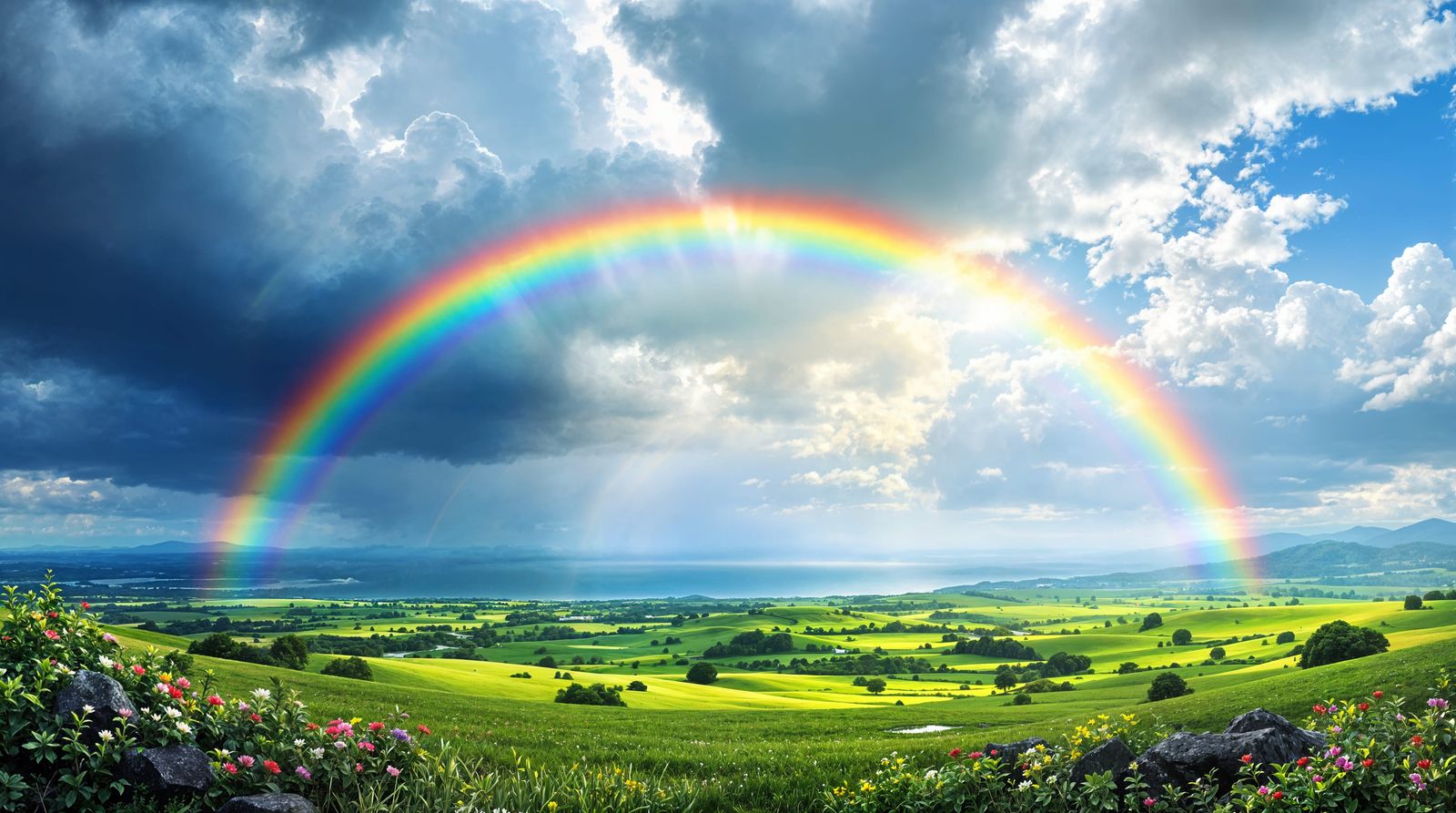 Vibrant Rainbow Scene after Stormy Weather in Colorful Lands...