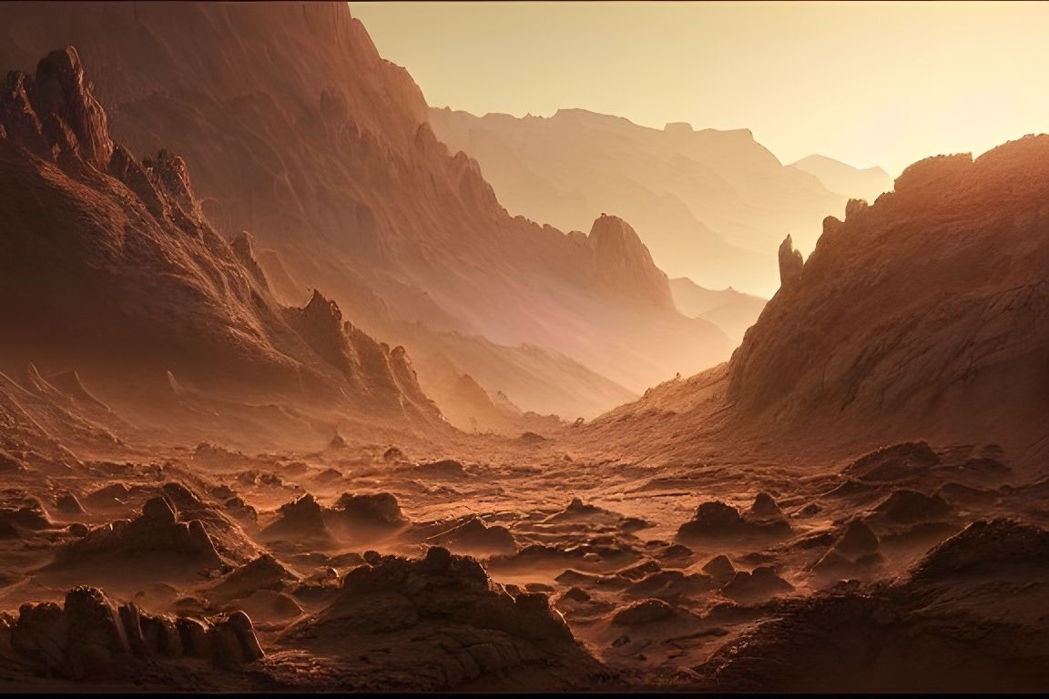 Valley of Dinosaurs on Mars: Hyperdetailed Digital Painting