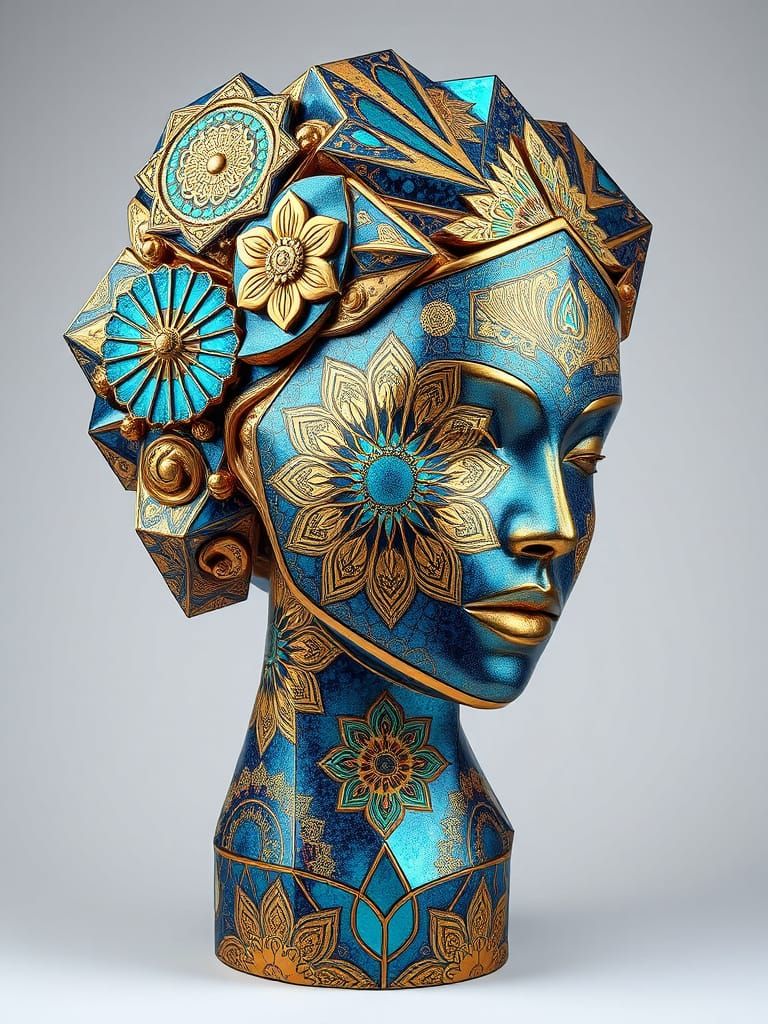 Geometric Goddess Sculpture in Metallic Gold and Iridescent ...