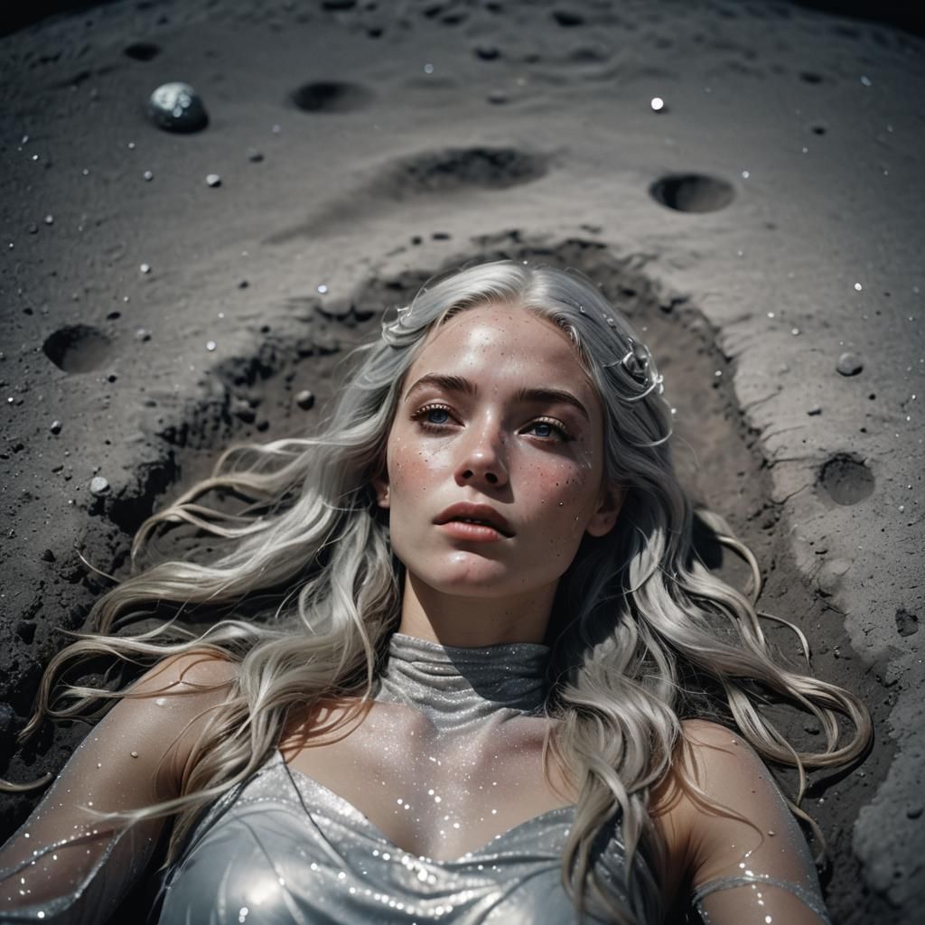 Ethereal Woman on the Moon in Cinematic Style