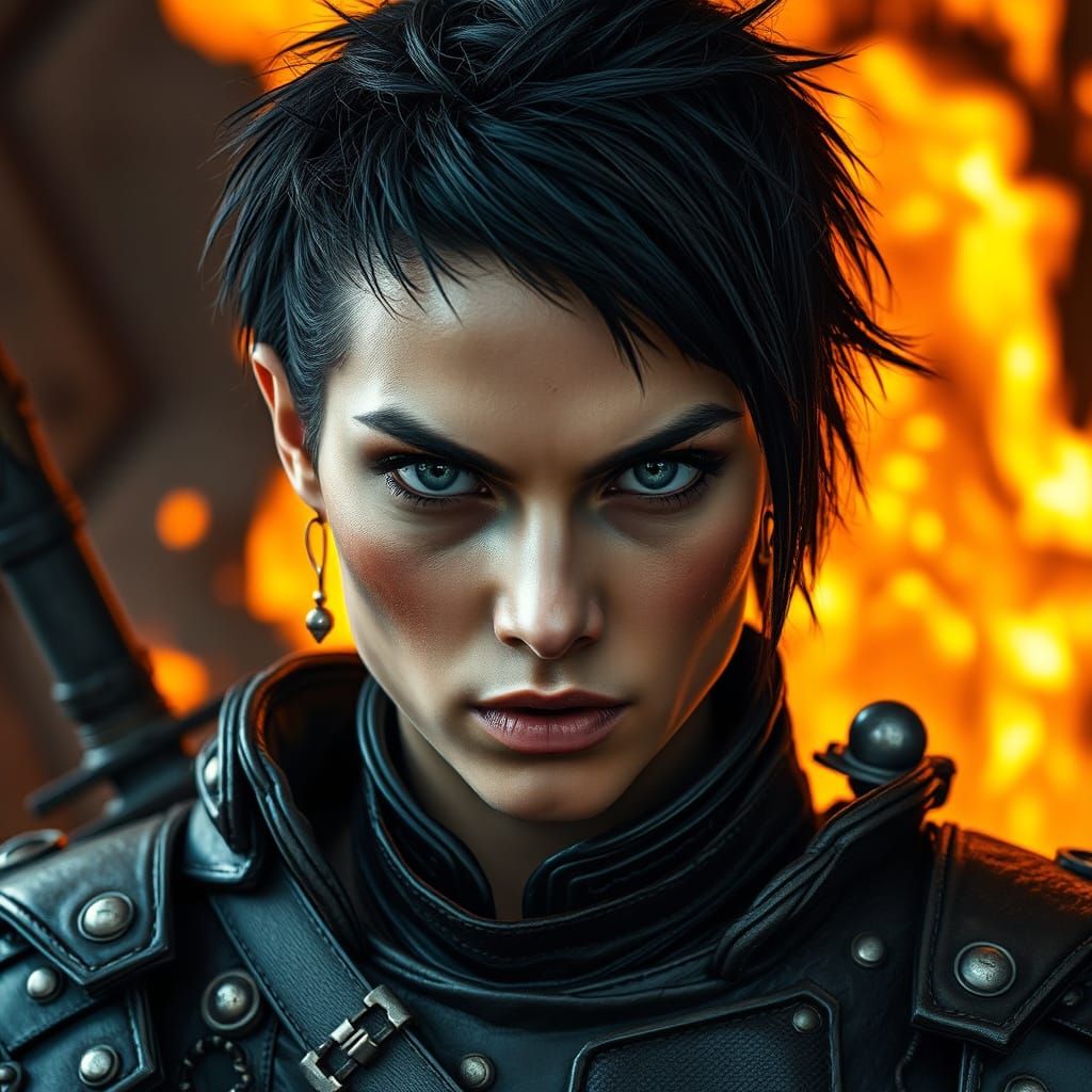 Fierce Warrior Woman in Dramatic Lighting