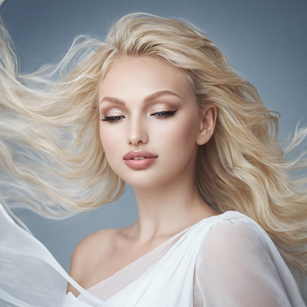 Blonde Woman in Flowing White Dress Portrait