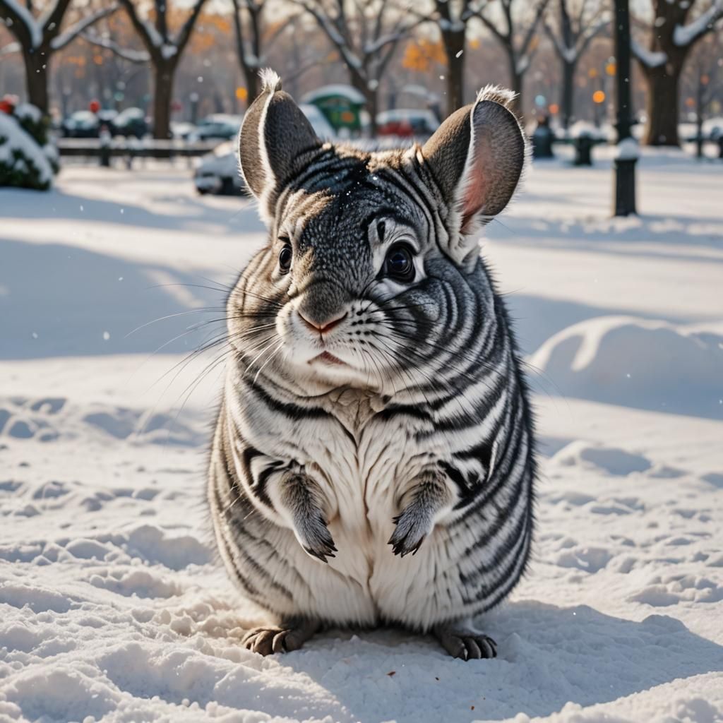 Striped Chinchilla in Snowy City Park