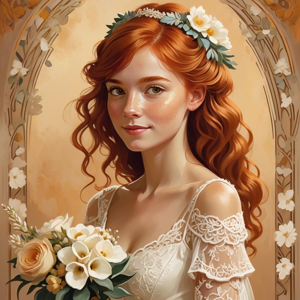 Romantic Portrait of Redhead in Spanish Wedding Dress