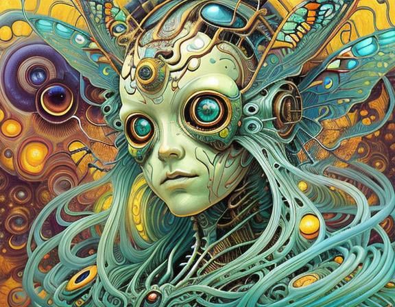 Biomorphic Butterfly Child Portrait in Surreal Style