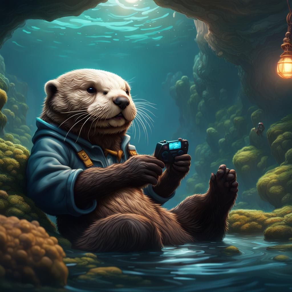 Sea Otter Gamer: Detailed Fantasy Concept Art