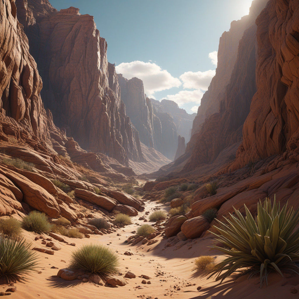Surreal Desert Canyon Scene in Photorealistic Style