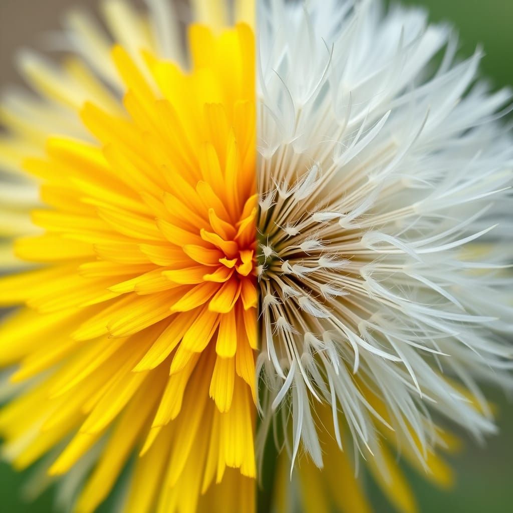 Dandelion in Bloom and Seed: Macro Photography