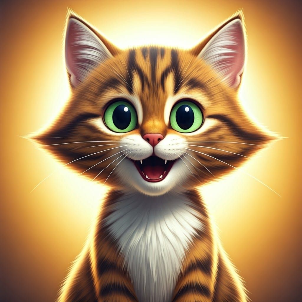 Vibrant Cartoon Cat with 3D Shading and Radial Gradient