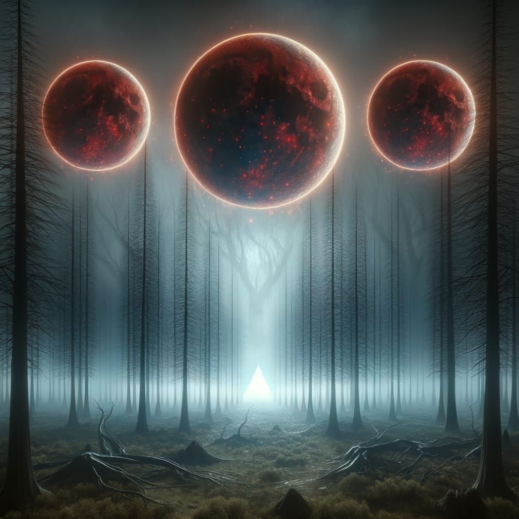 Three Red Moons Over a Dying Mystical Forest