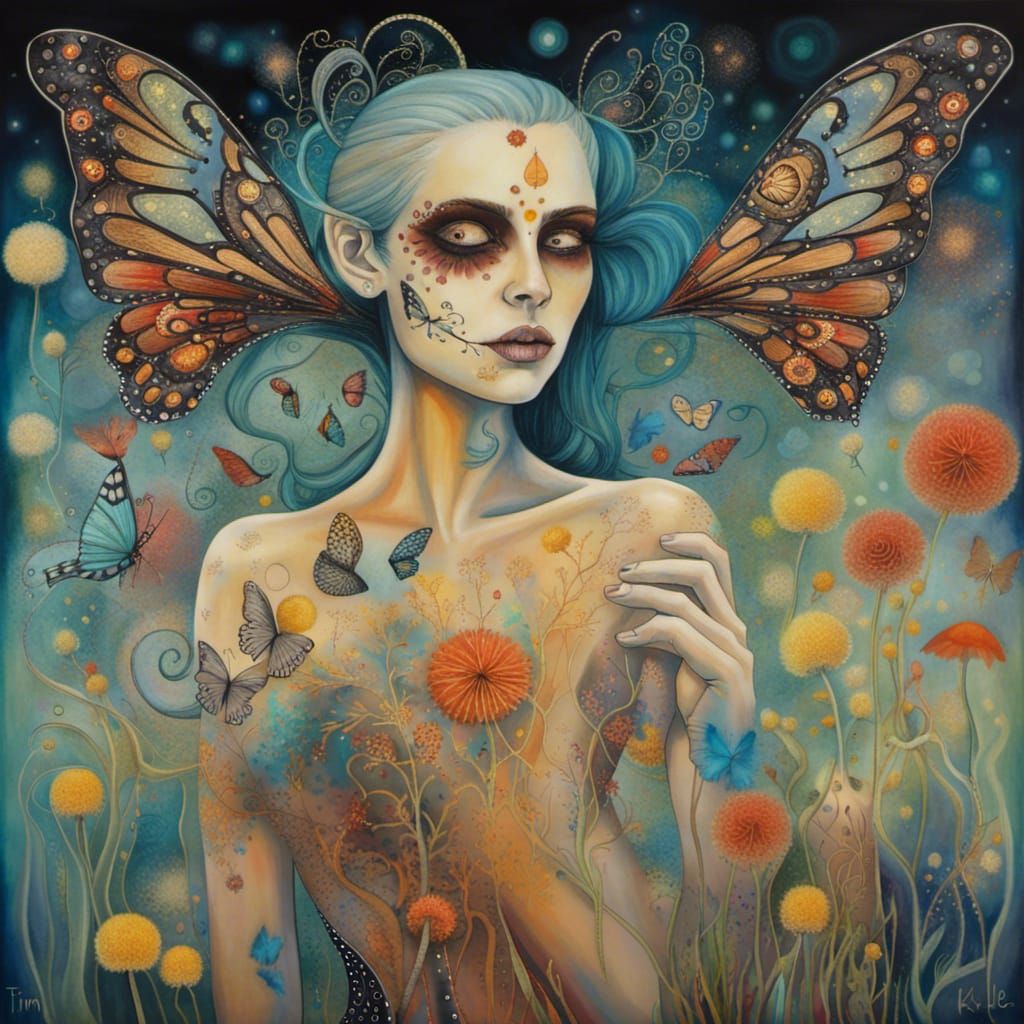 Fairy with Dandelion Dreamscape, in Abstract Art Style