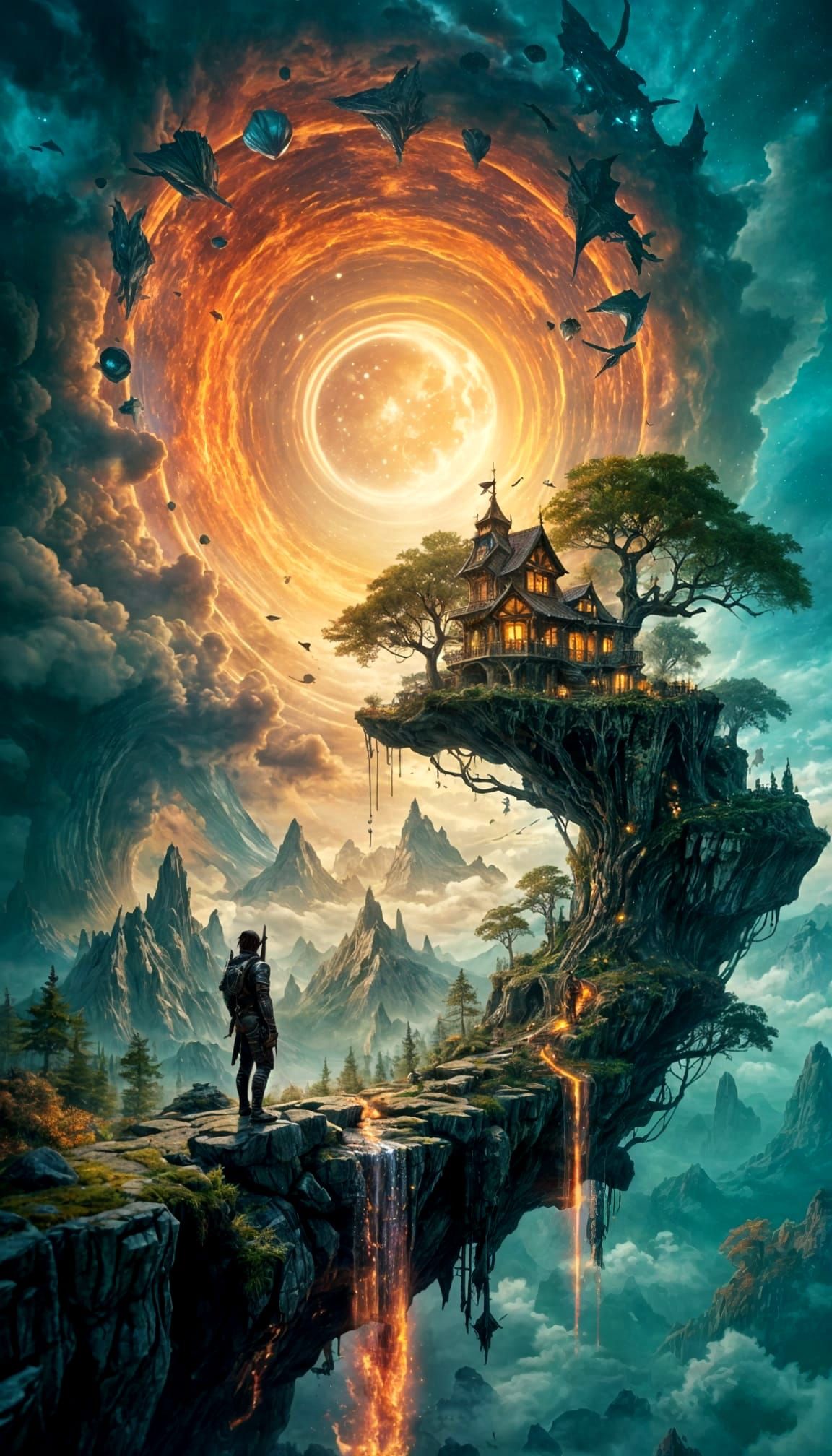 Ethereal Glass Treehouse Amidst Nebulas in a Magical Landsca...