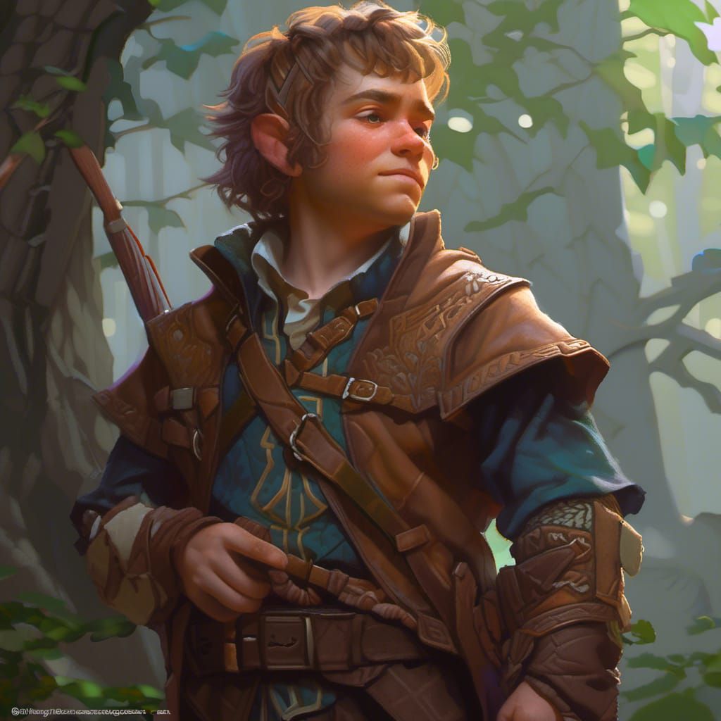 Halfling Ranger Portrait in Ethereal Fantasy Style