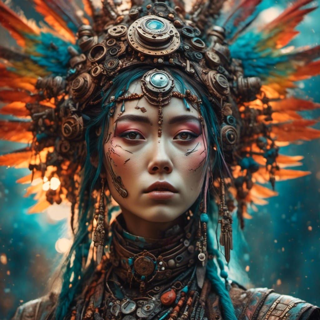 Steampunk Siberian Shaman in Hyperrealistic Splash Art