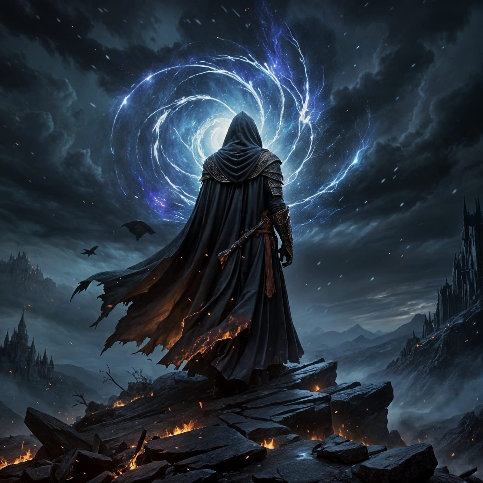 Ethereal Wanderer in a Realistic Dark Fantasy Landscape