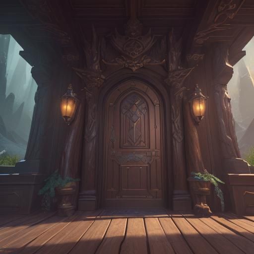Fantastical Log-in Door in Detailed Matte Painting Style