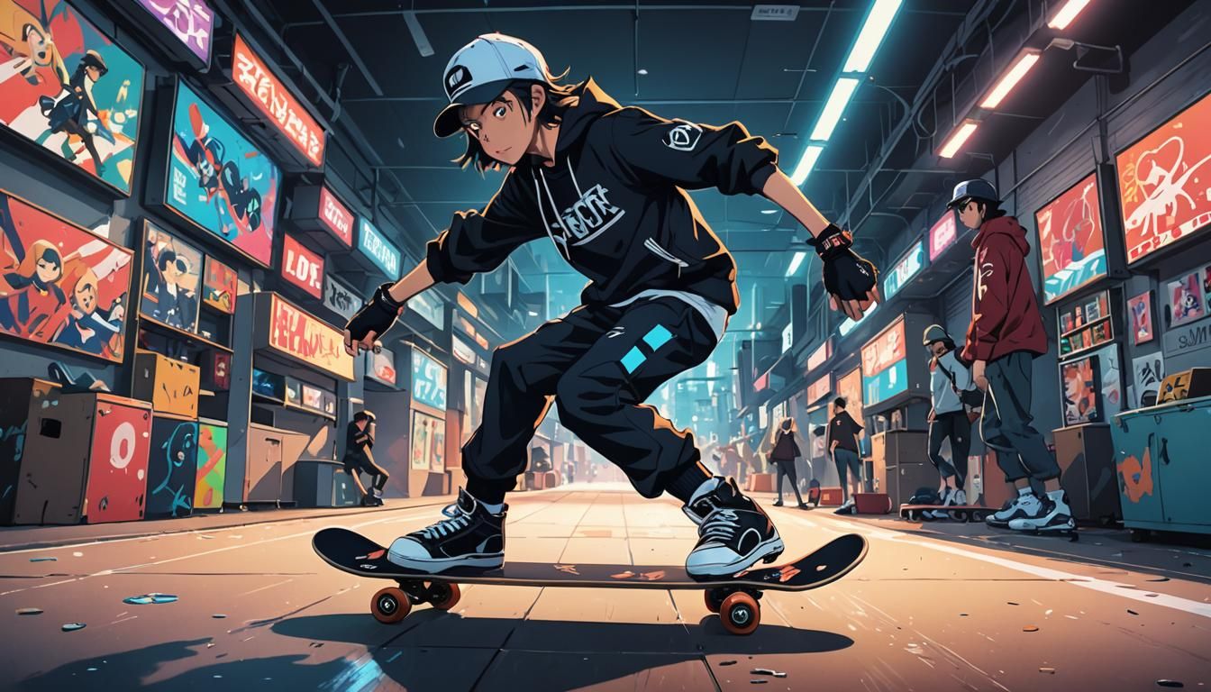 Vibrant Anime Skate Culture Illustration