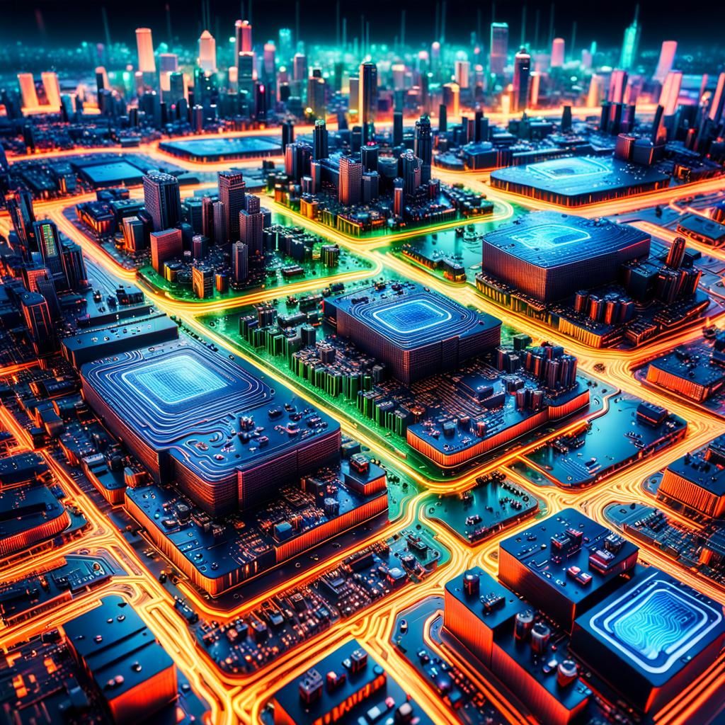 Neon Circuitboard City: Digital World Overlap