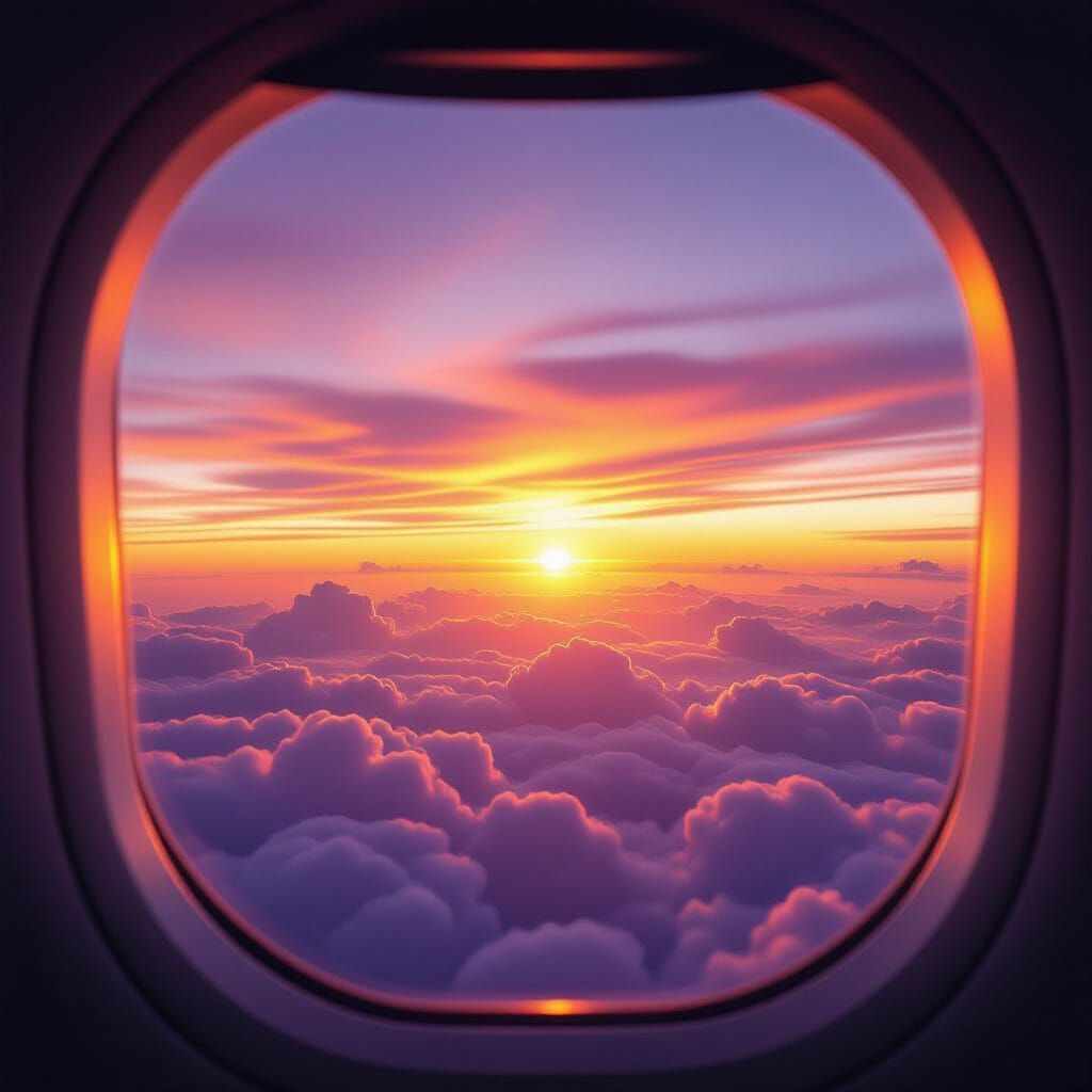 Vibrant Sunset View from Airplane Window