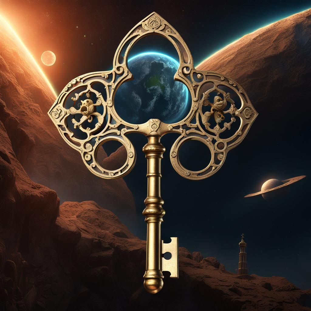 Gothic Skeleton Key Over Tomb in Deep Space