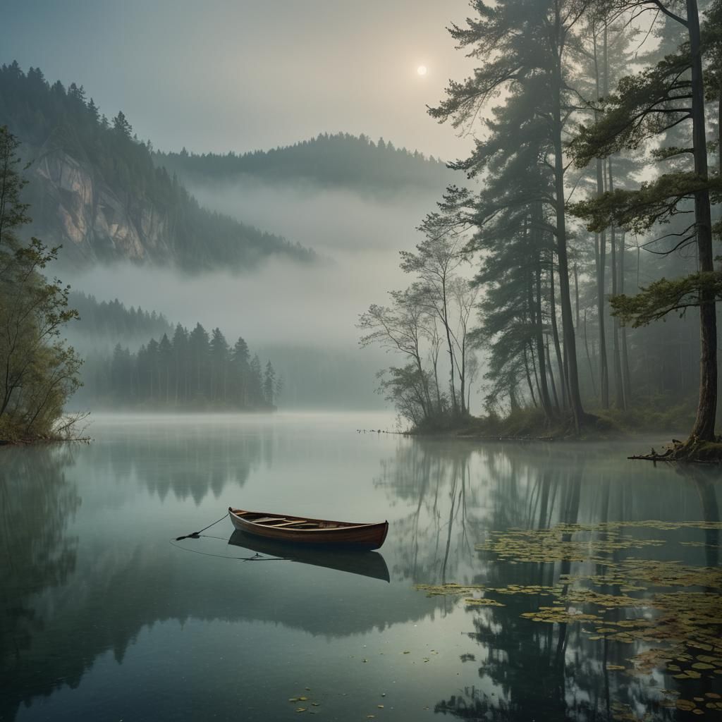 Mysterious Foggy Lake: Cinematic Matte Painting