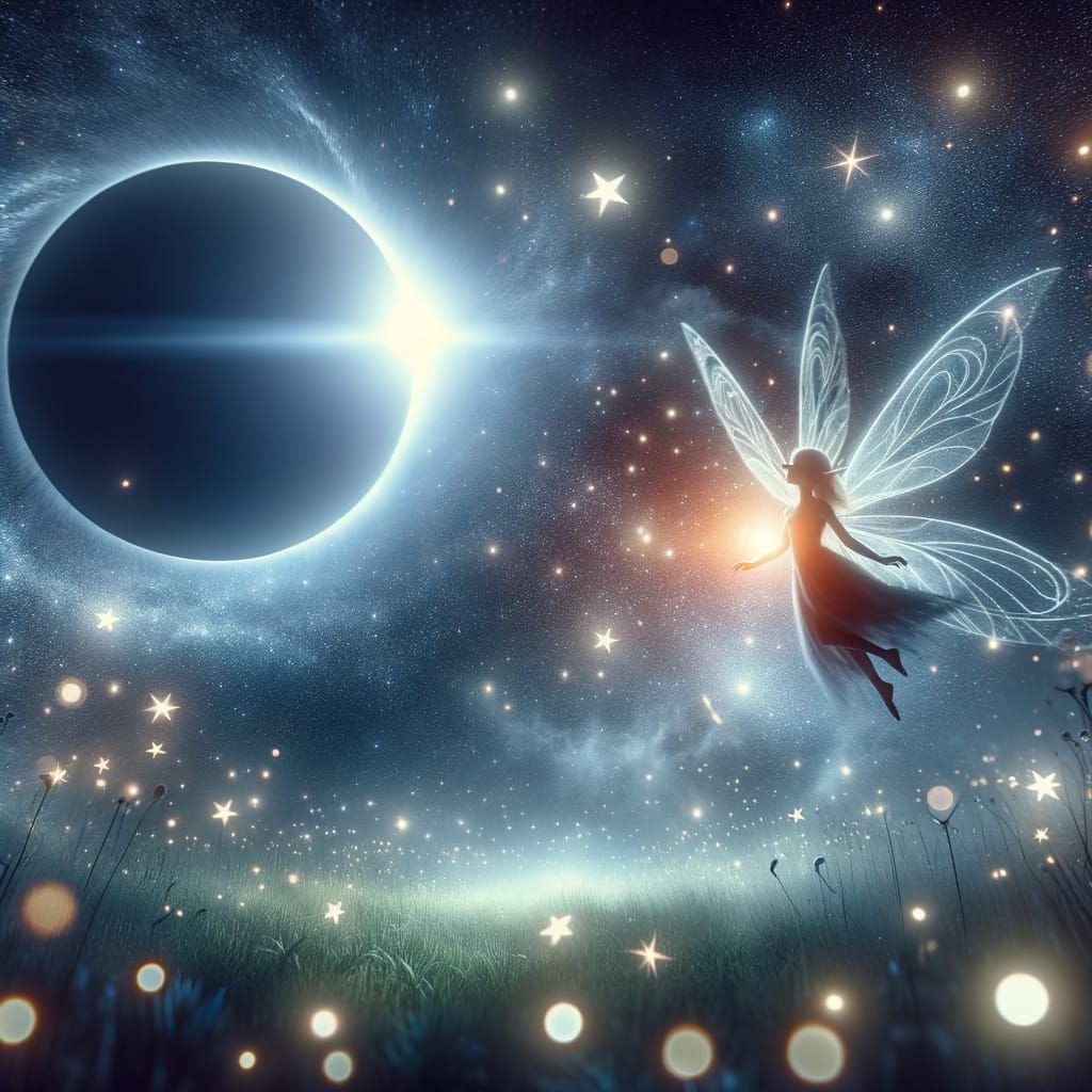 Whimsical Fairy Amidst Celestial Eclipse