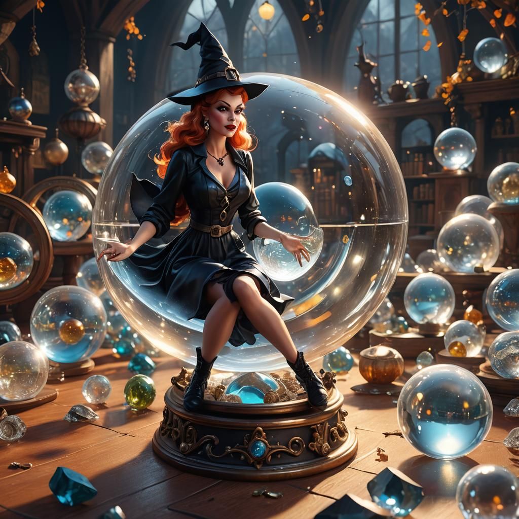 Crystal Ball Pin-Up Witch in Bright Sunlight