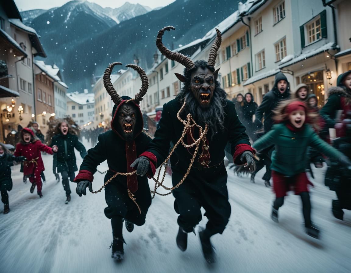 the Krampus chasing children through Innsbruck