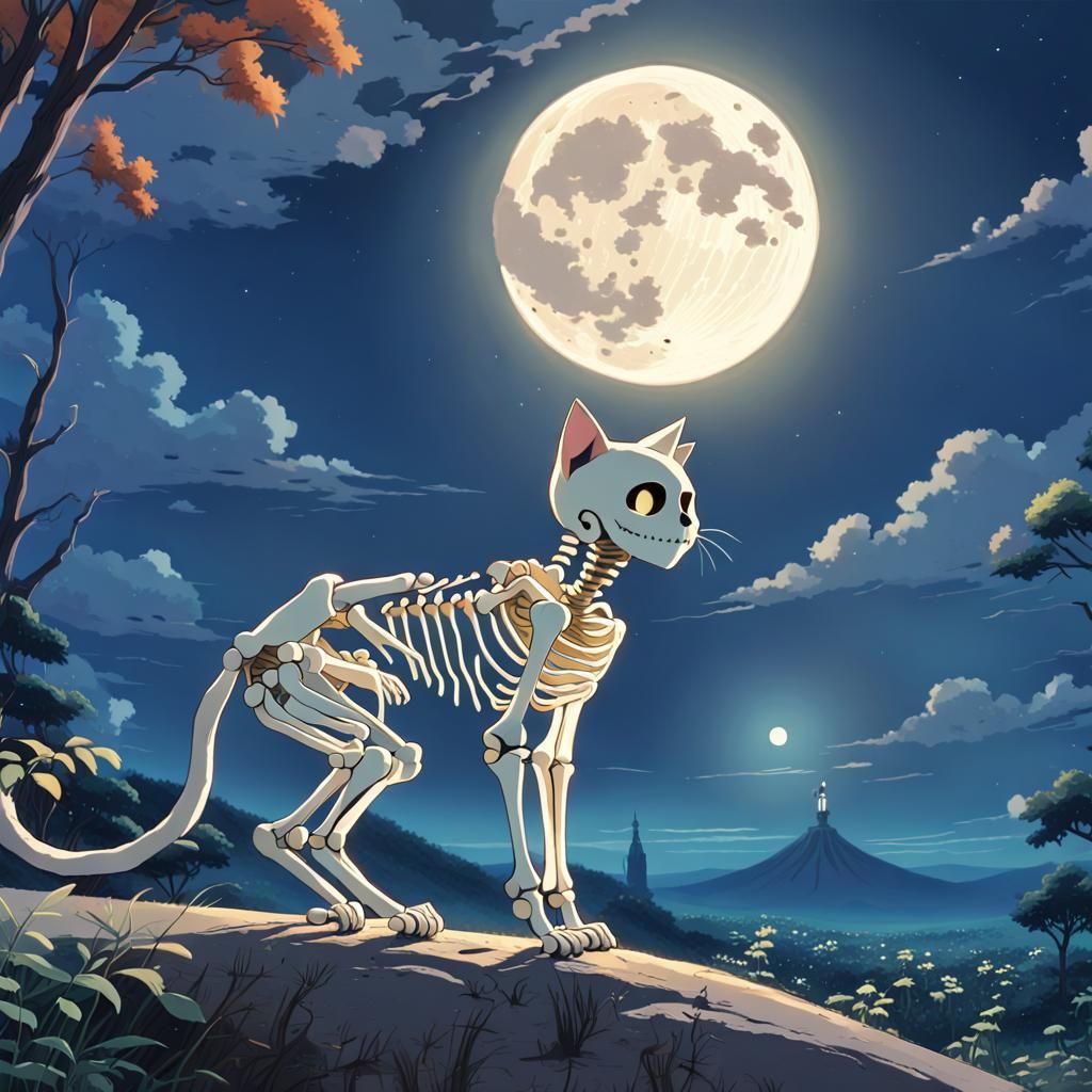Skeleton Cat Moon Gazing: Anime Key Visual