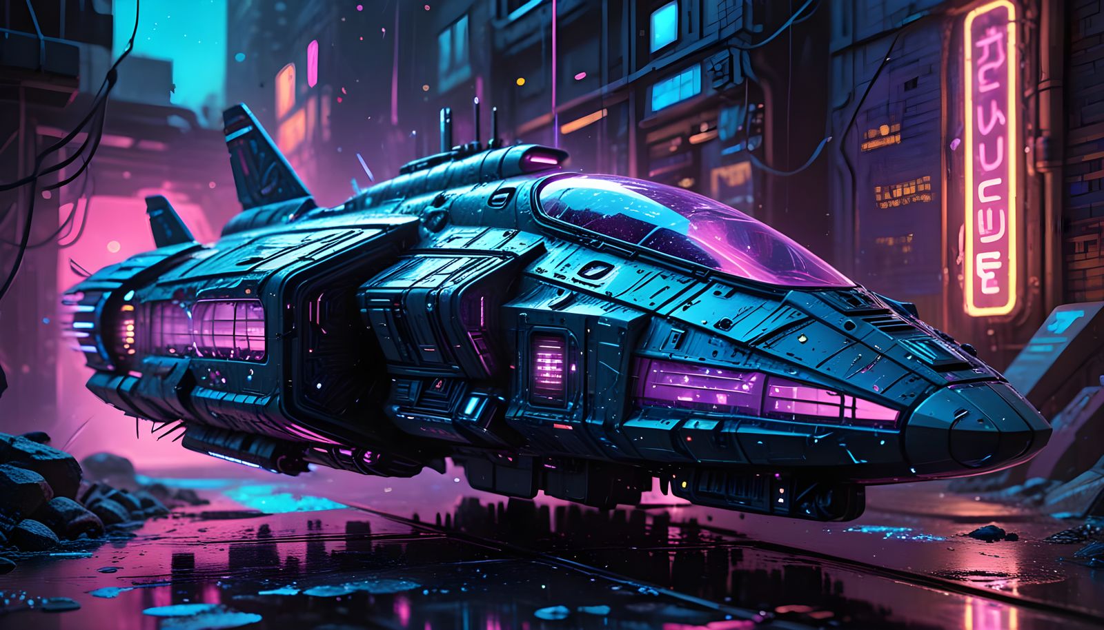 Bioluminescent Spaceship in Sci-Fi Graffiti Style