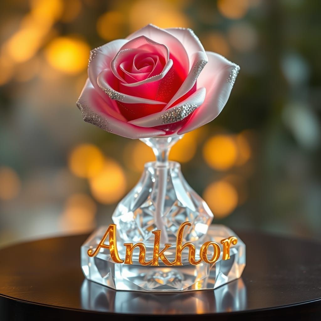 Hyperrealistic Rose Sculpture with Silver Edges and Ruby Hea...