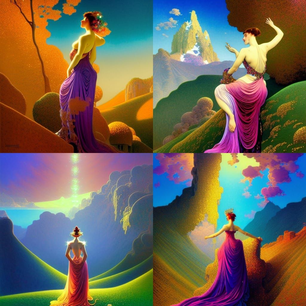 Woman Gazing at Glittering Mountain Landscape