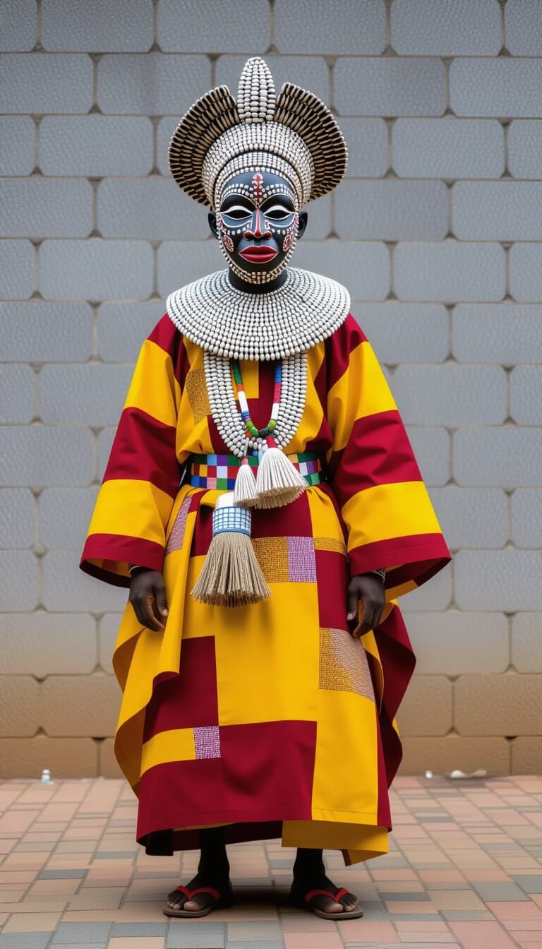 Egungun Masquerader in Vibrant Traditional Costume
