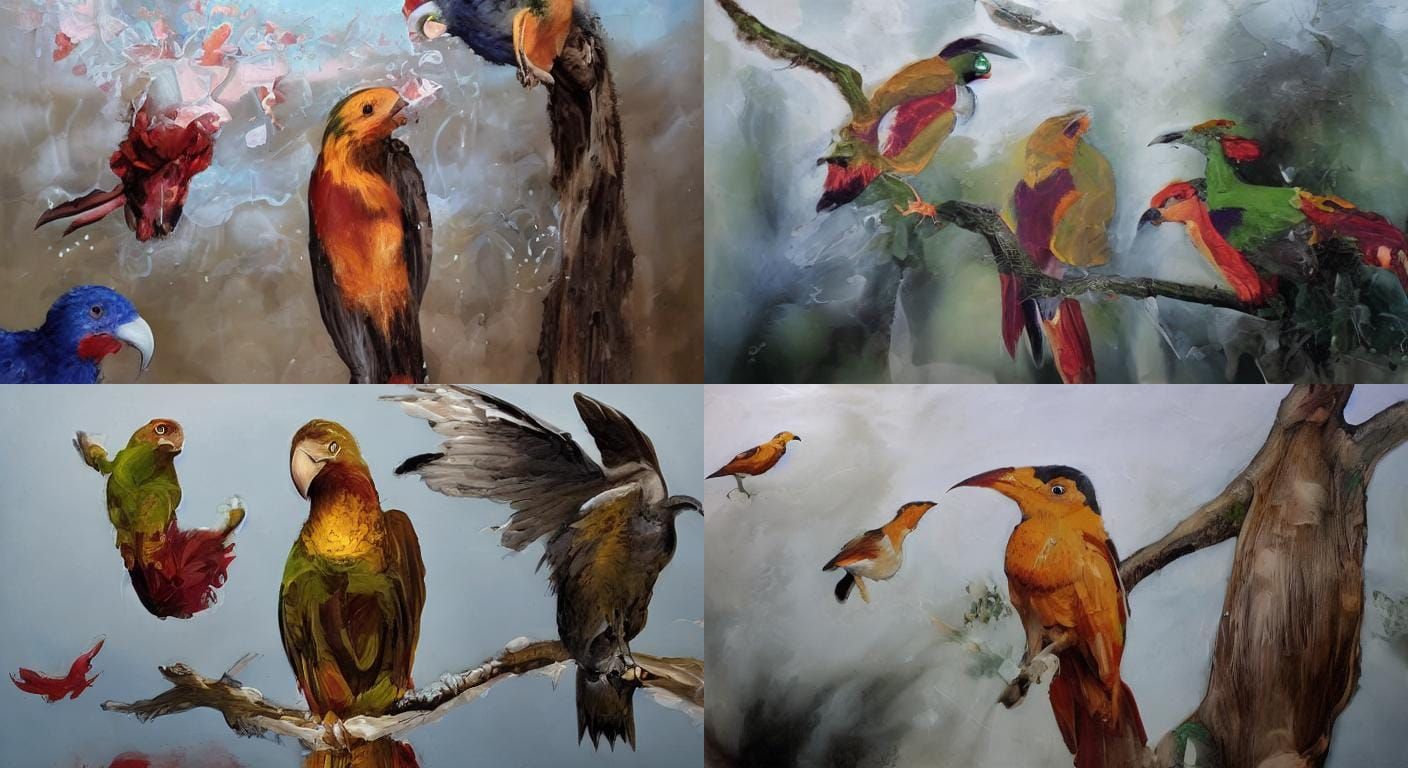 Amazon Rainforest Birds as Impasto Painting