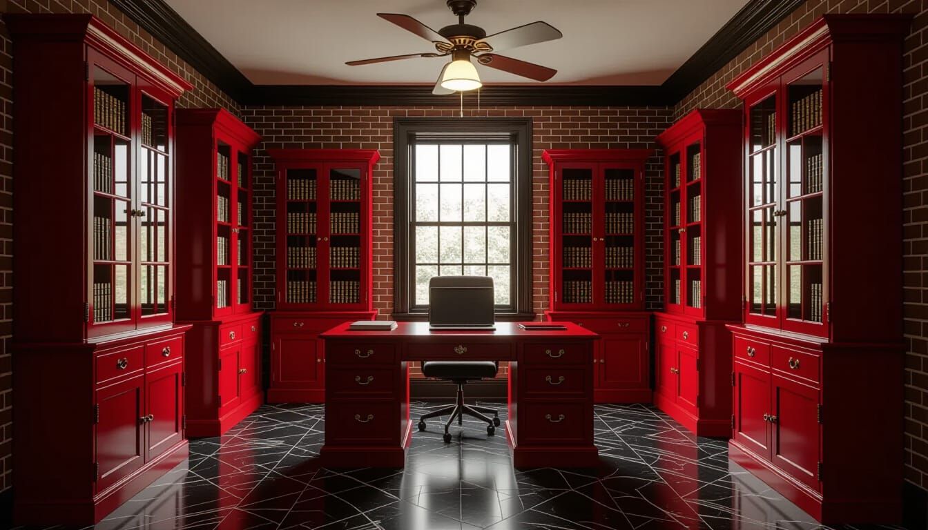Victorian Working Room with Ornate Details and Modern Laptop