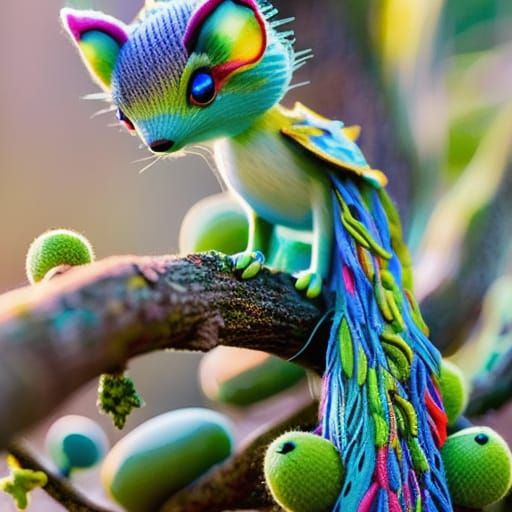 [scene a small clearing in the magical forest]:: A BEAUTIFUL FANTASY CREATURE SITS ON A LOG:: [YARN EMBOSSED!!!] [metall...