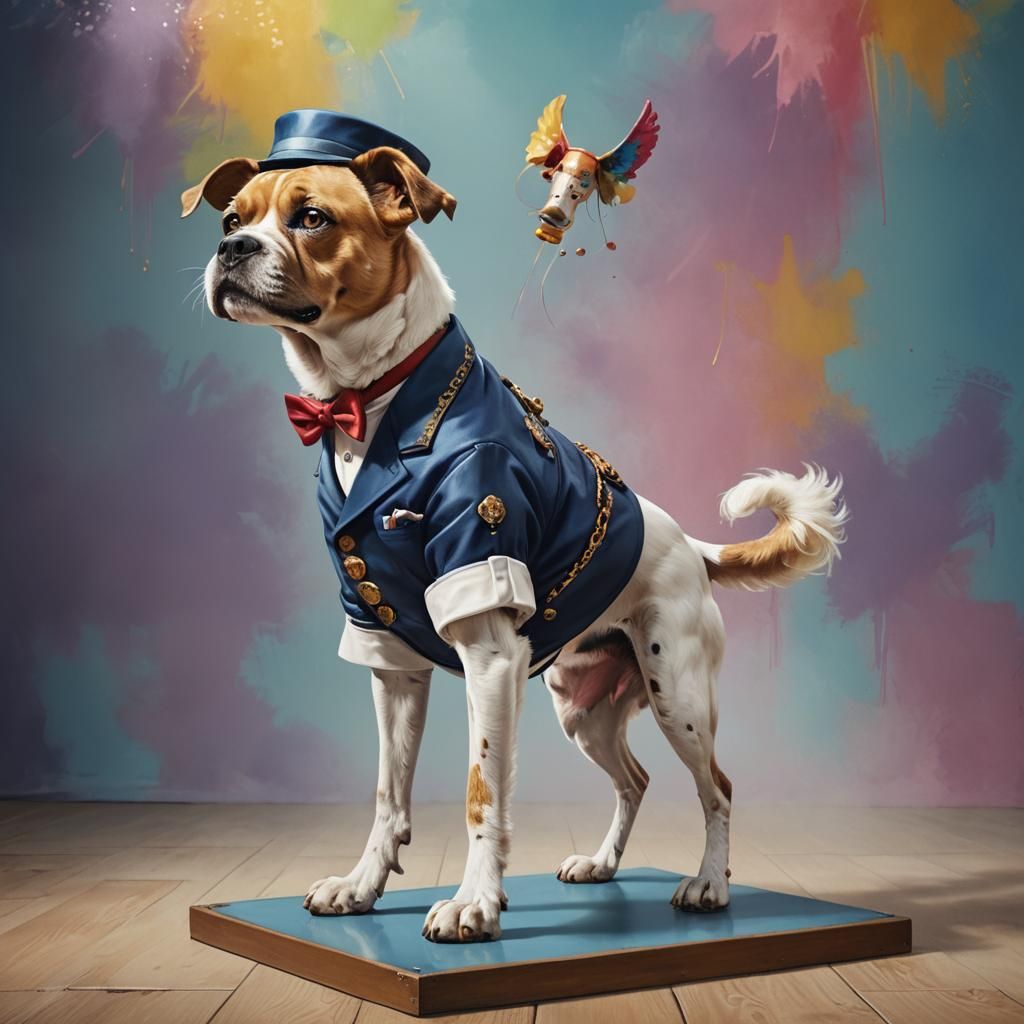 Dog in High Shoes on Catwalk: Hyperrealistic Concept Art