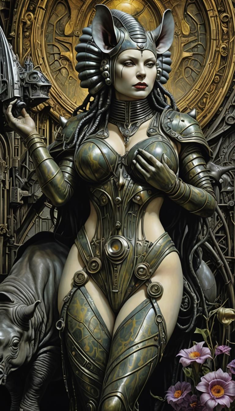 Surreal Rhino Venus in Giger Style, Digital Art