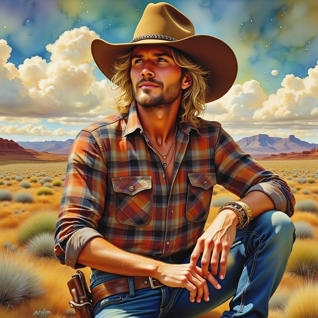 Rugged Cowboy in Earth-Toned Attire