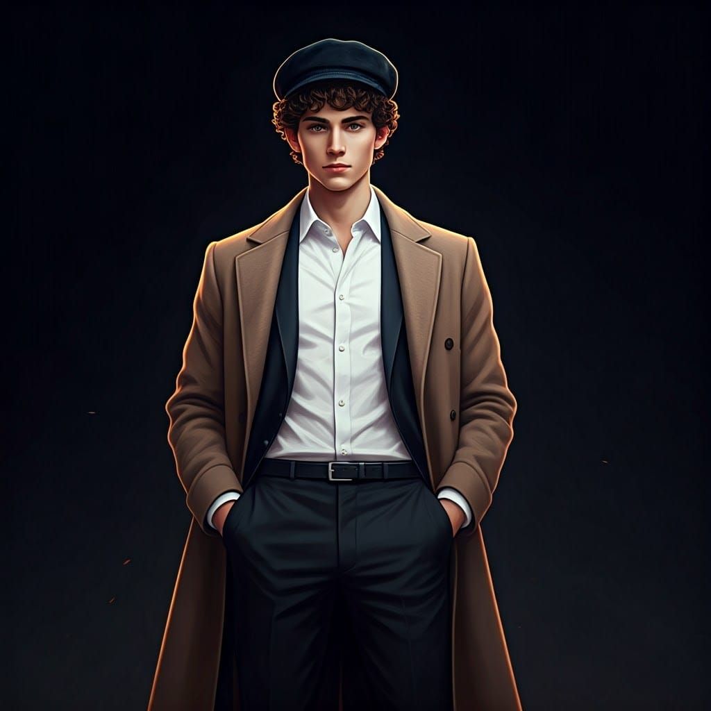 Youthful Man with Curly Hair in Anime-Inspired 3D Render