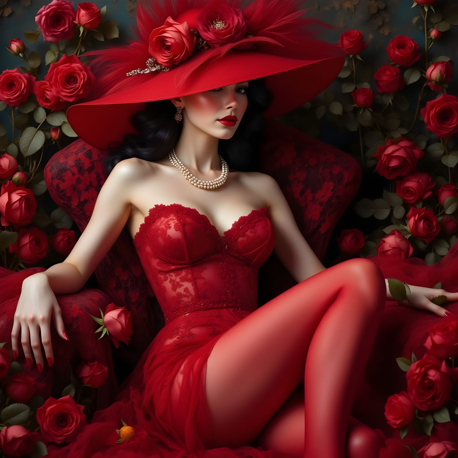 Elegant Woman in Red Hat, Impasto Brushstrokes