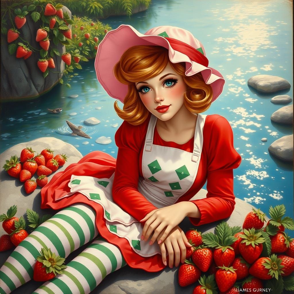 Sultry Strawberry Blonde Pin-Up Model in Sweet Garden Settin...