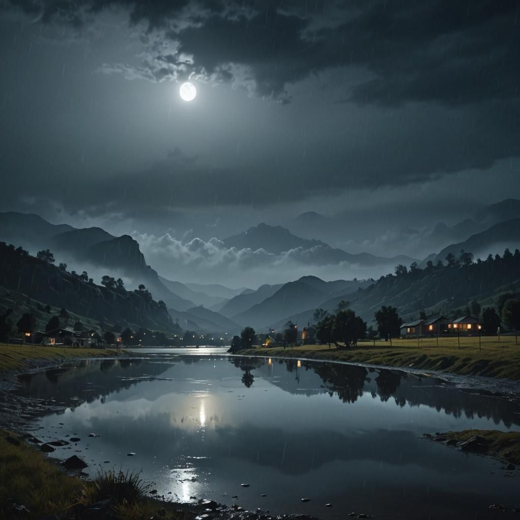 Rainy Night in Valley Under Moonlight