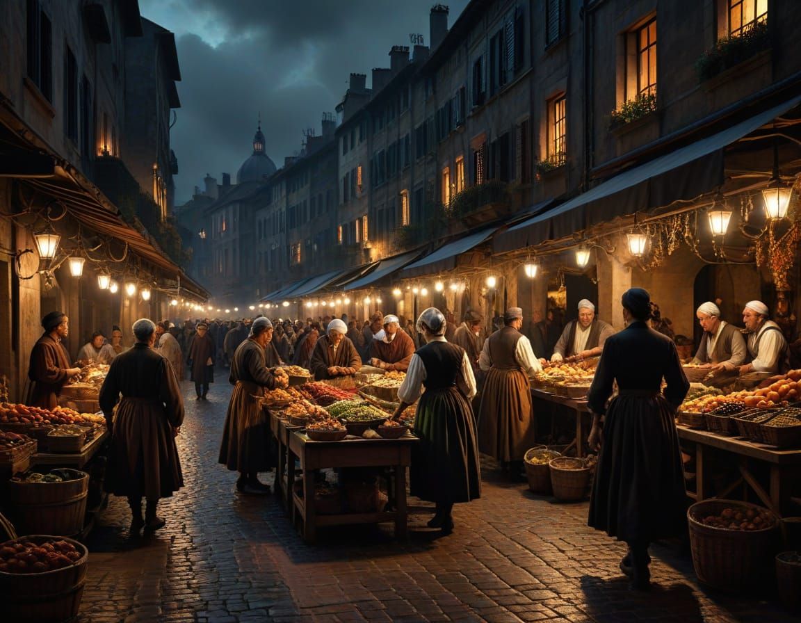 Vibrant Street Market Scene in Baroque Style