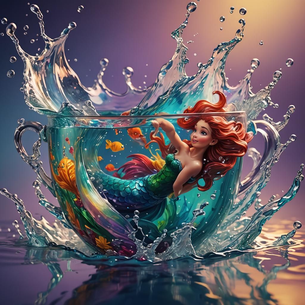 Hyperrealistic Mermaid Swimming in a Cup