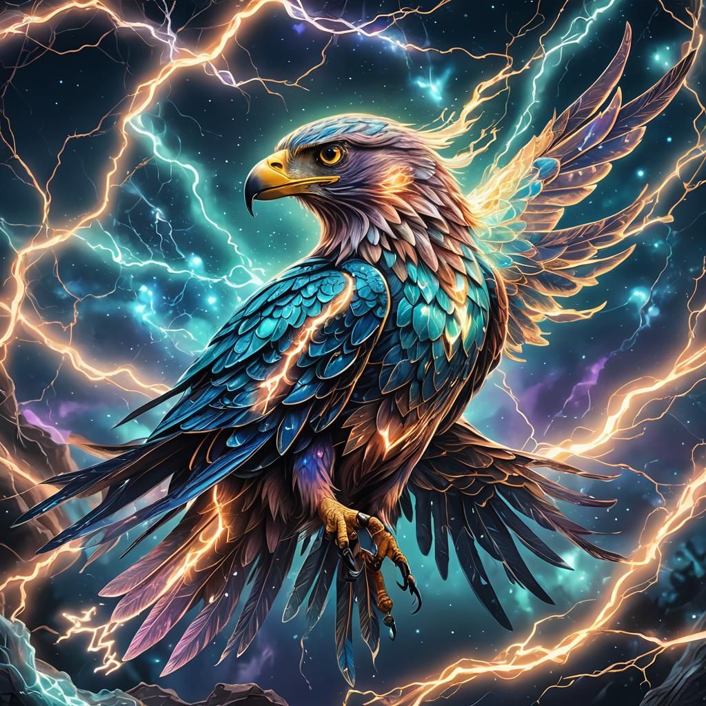 Bioluminescent Lightning Hawk in Astral Holographic Style