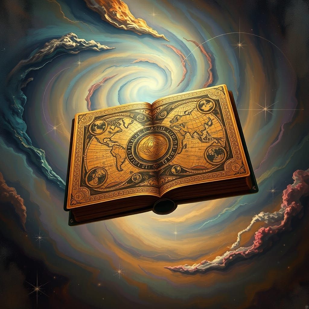 Levitating Atlas Amidst Aurora Lights, Psychedelic Art