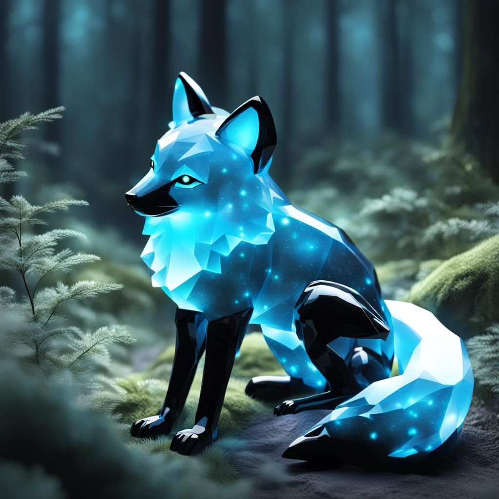 Glowing Glass Fox in Forest