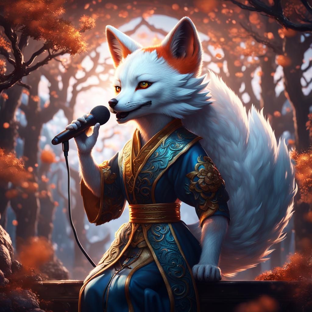 Kitsune Singer: Detailed Fantasy Art in Deep Color